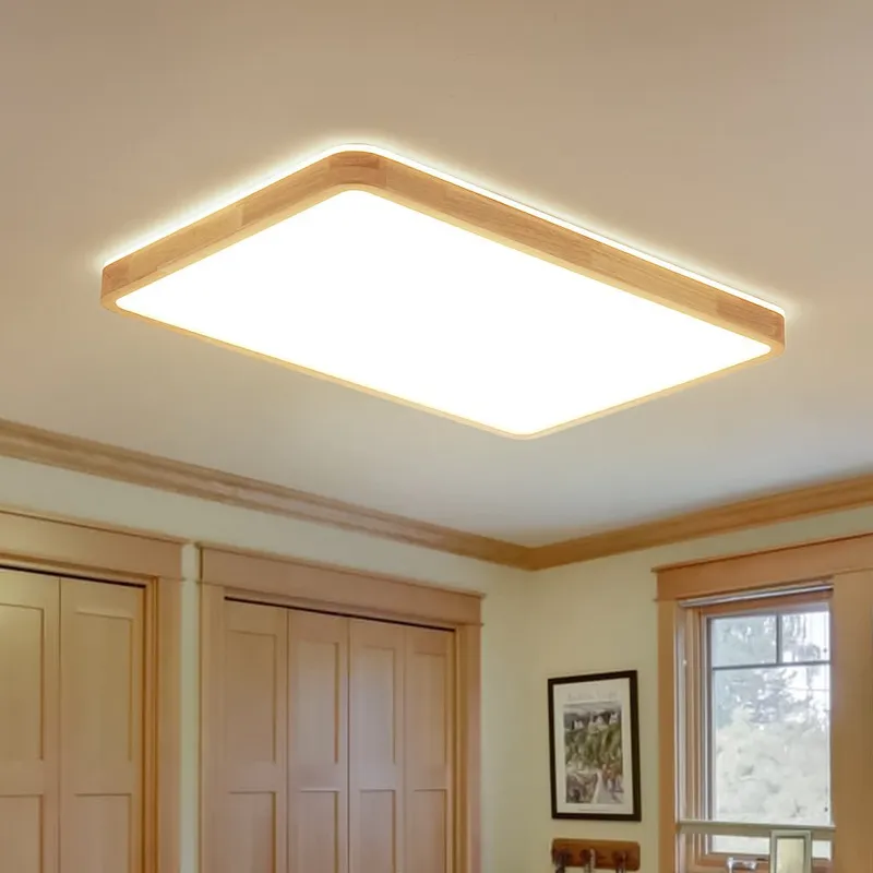 (OpenBox) Rectangle Wood Dimmable LED Flush Mount Light — LightFixturesUSA LED Ceiling Lights 66.0W 3000K