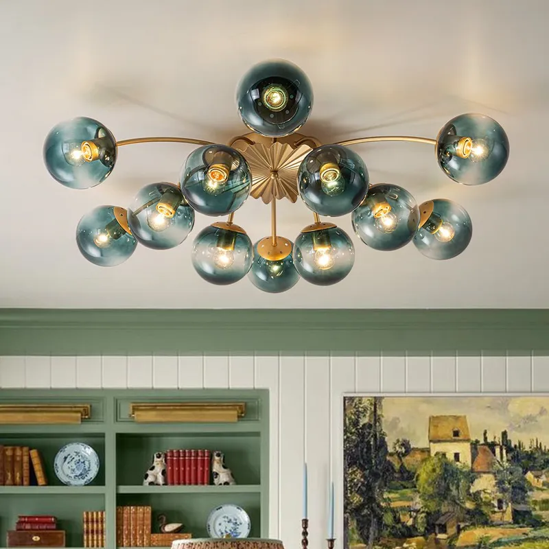 (OpenBox) Bloom 12-Light Blue Glass Bubble Semi Flush Chandelier — LightFixturesUSA LED Pendant Lights 25.0W 