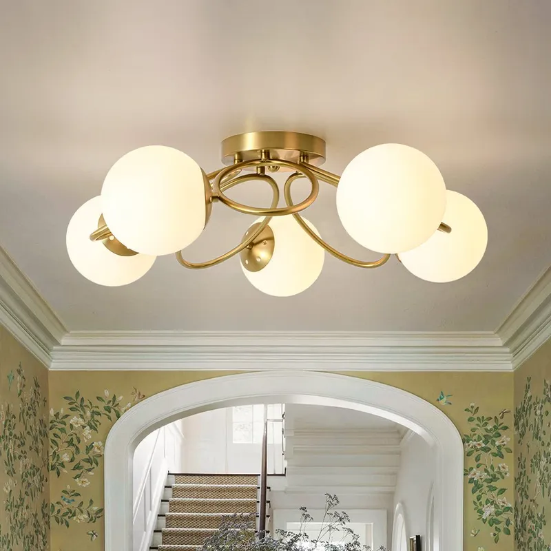 5-Light Bloom Ring Opal Glass Globe Semi Flush Mount — LightFixturesUSA LED Ceiling Lights 40.0W 