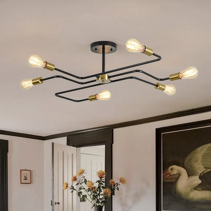 Industrial 6-Light Pipeline Sputnik Semi Flush Mount — LightFixturesUSA LED Ceiling Lights 60.0W 