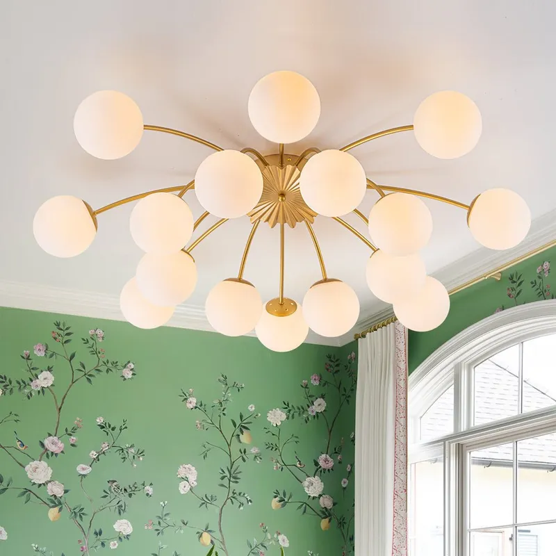 Bloom Dimmable Opal Glass Globe Bubble Semi Flush Chandelier — LightFixturesUSA LED Pendant Lights 25.0W 