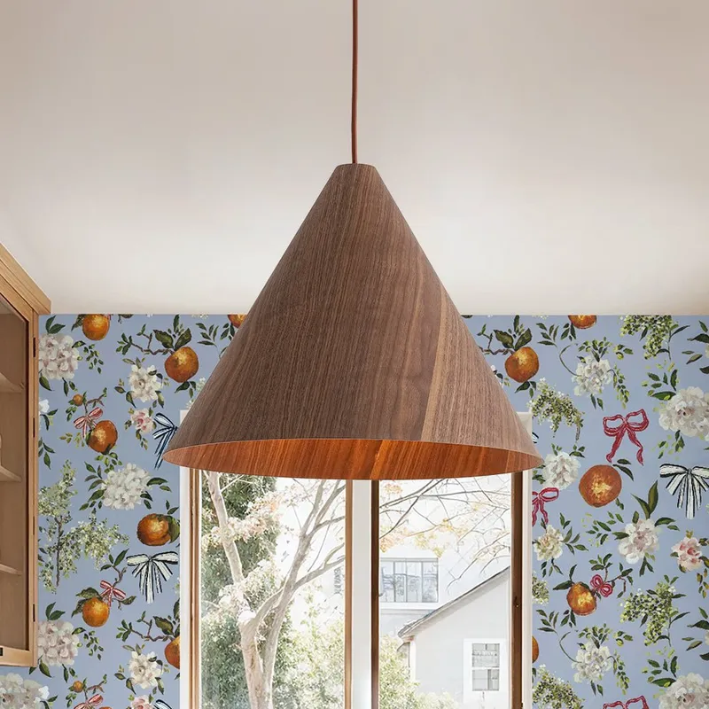 1-Light Modern Farmhouse Wood Grain Cone Kitchen Pendant — LightFixturesUSA LED Pendant Lights 60.0W 