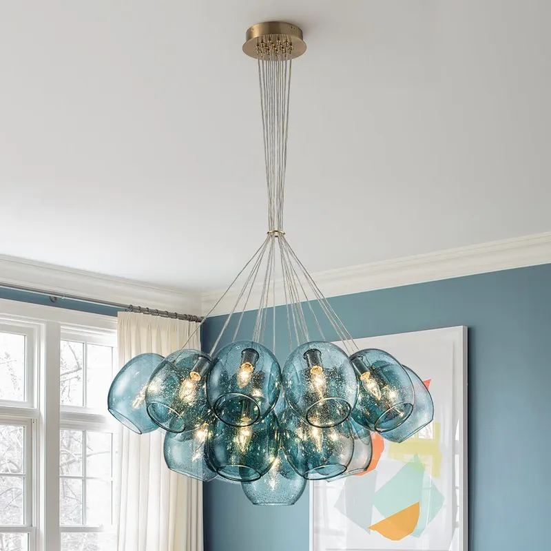 Lake House Cluster Blue Glass Globe Bubble Chandelier — LightFixturesUSA LED Pendant Lights 40.0W 