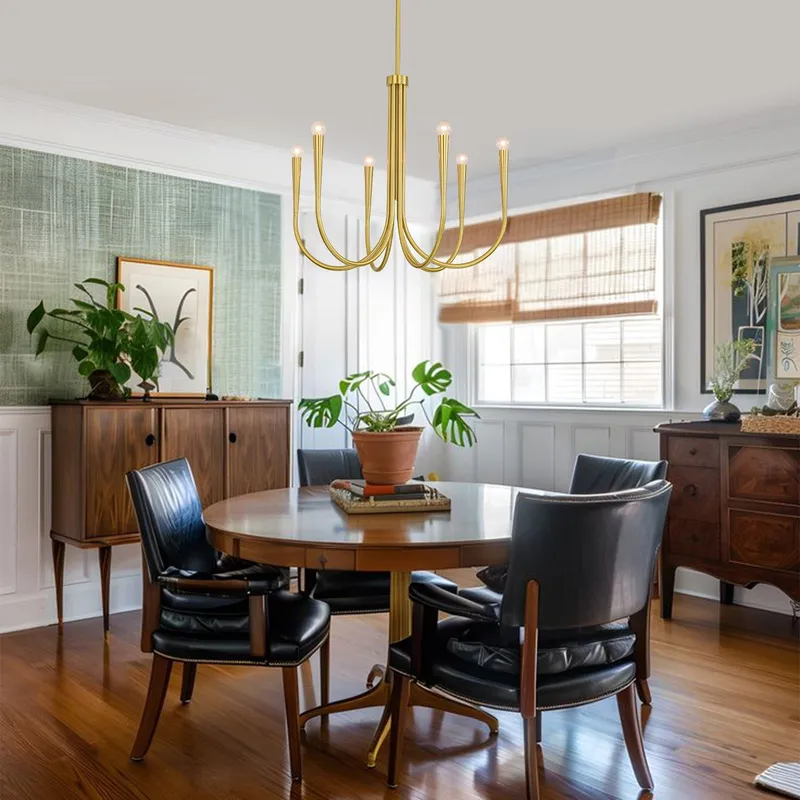 Brass Mid-Century Minimalist Tiered Candle Style Chandelier — LightFixturesUSA LED Pendant Lights 40.0W 