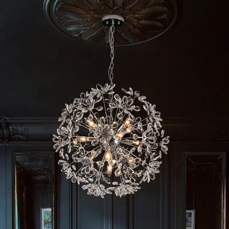 Glam Chrome Bloom Dandelion Crystal Sputnik Chandelier — LightFixturesUSA LED Pendant Lights 40.0W 