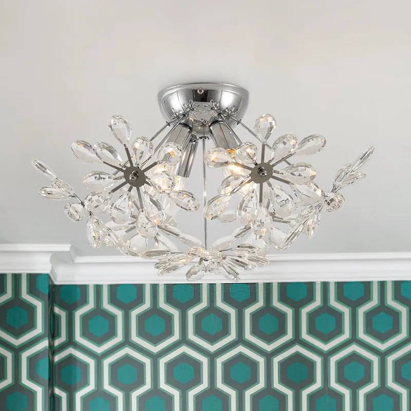 4-Light Bloom Dandelion Crystal Sputnik Semi Flush Mount — LightFixturesUSA LED Ceiling Lights 60.0W 