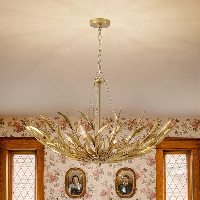 Vintage Luxe Gold Bloom Leaf Branch Oversized Basket Chandelier — LightFixturesUSA LED Pendant Lights 40.0W 