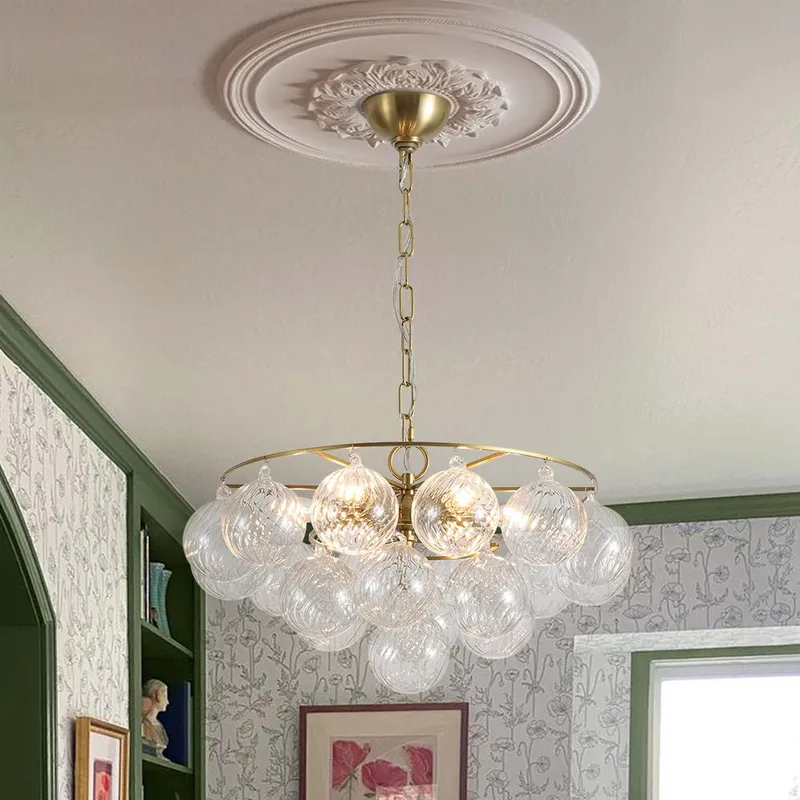 Cluster Ribbed Glass Globe Bubble Round Tiered Chandelier — LightFixturesUSA LED Pendant Lights 60.0W 