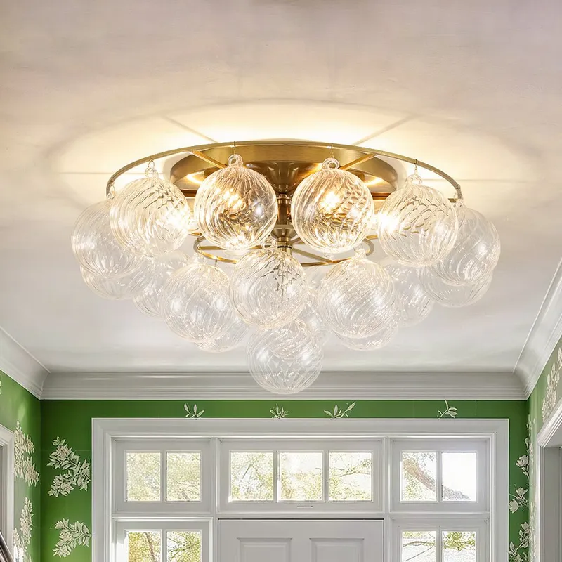 Cluster Ribbed Glass Bubble Round Tiered Semi Flush Chandelier — LightFixturesUSA LED Pendant Lights 60.0W 