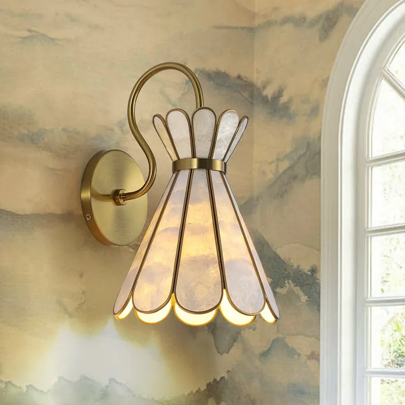 Sculptural Bloom 1-Light Brass Capiz Shell Glass Wall Sconce — LightFixturesUSA LED Wall Lights 60.0W 