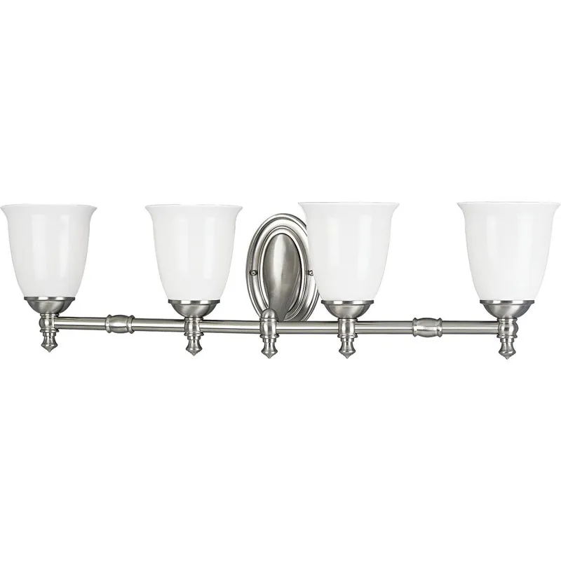 Victorian Collection Four-Light White Opal Glass Bath Vanity Light — Progress Lighting LED Wall Lights  