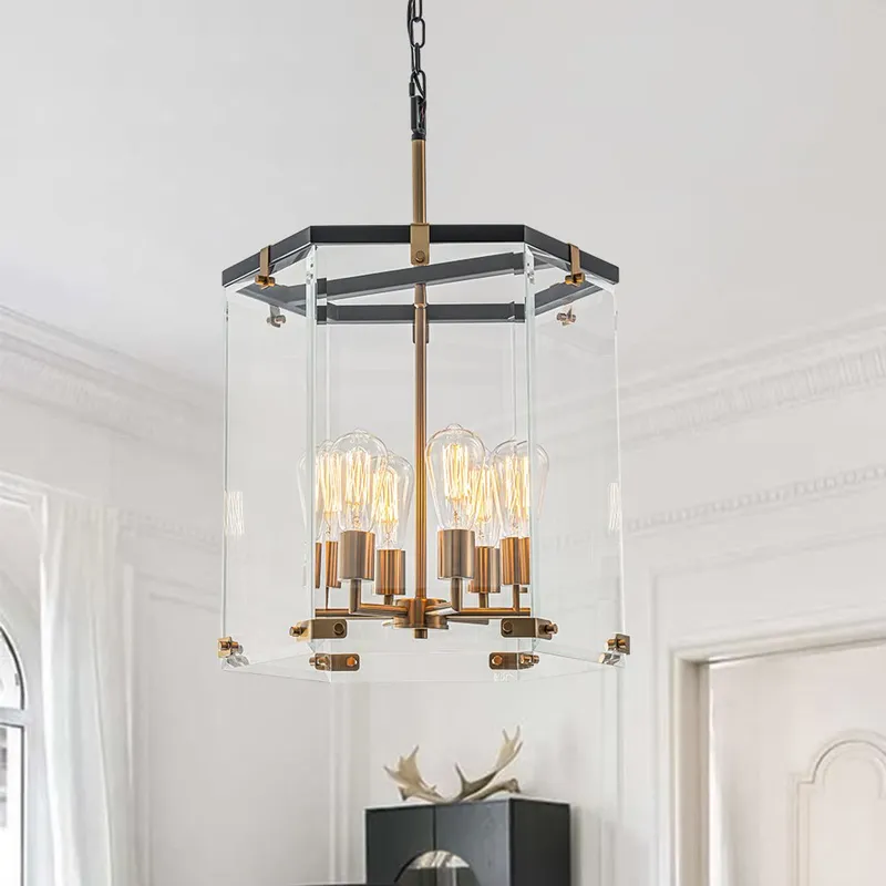 (OpenBox) Modern Farmhouse Clear Glass Large Lantern Pendant — LightFixturesUSA LED Pendant Lights 40.0W 