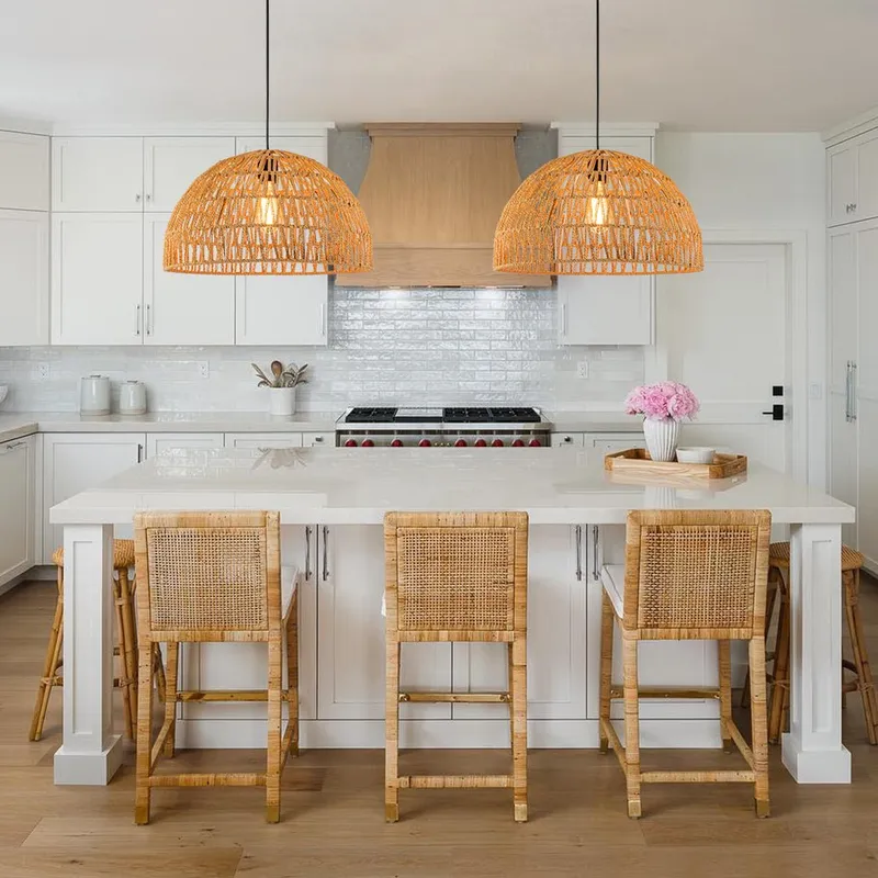 (OpenBox) 1-Light Coastal Bohemian Woven Rope Dome Pendant — LightFixturesUSA LED Pendant Lights 60.0W 