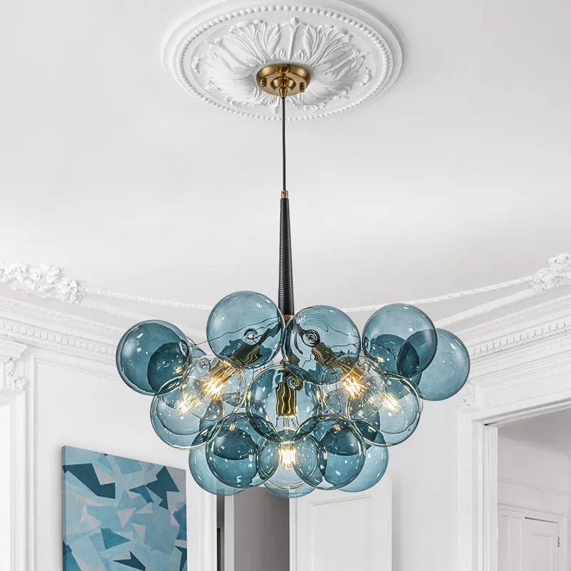 (OpenBox) Modern Cluster Blue Glass Globe Bubble Chandelier — LightFixturesUSA LED Pendant Lights 6.0W 