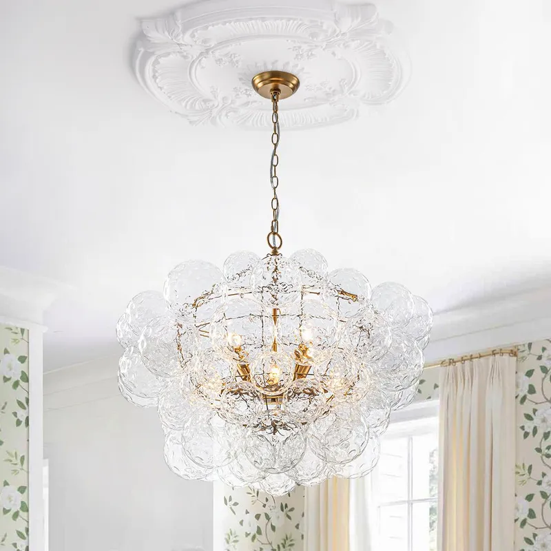 Brass Luxe Cluster Hammered Glass Globe Bubble Chandelier — LightFixturesUSA LED Pendant Lights 40.0W 