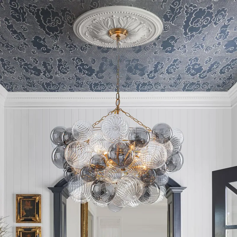 Glam Cluster Ribbed Smoked Glass Globe Bubble Chandelier — LightFixturesUSA LED Pendant Lights 40.0W 