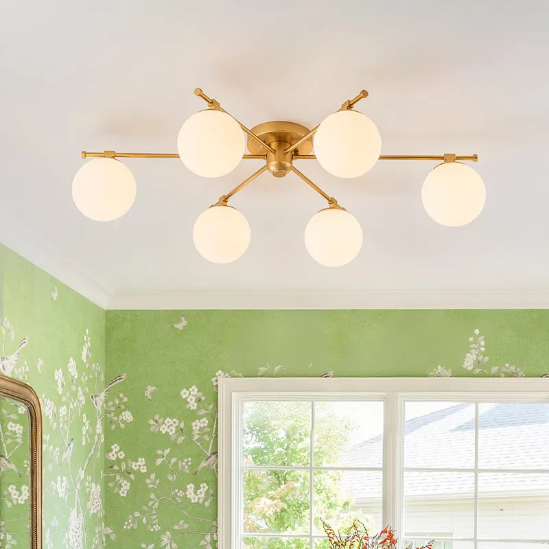 6-Light Opal Glass Globe Linear Sputnik Semi Flush Chandelier — LightFixturesUSA LED Linear Lights 40.0W 