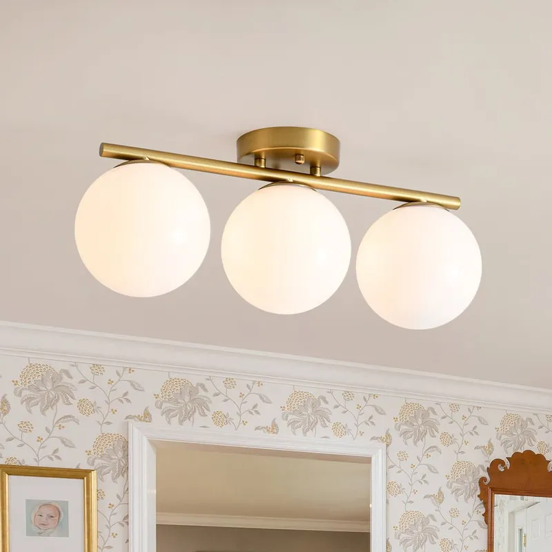 3-Light Shine Opal Glass Globe Linear Semi Flush Mount — LightFixturesUSA LED Linear Lights 40.0W 