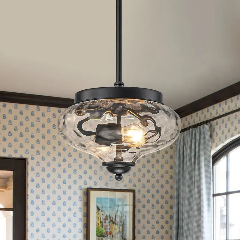 Farmhouse 2-light Round Hammered Glass Pendant Light — LightFixturesUSA LED Pendant Lights 60.0W 