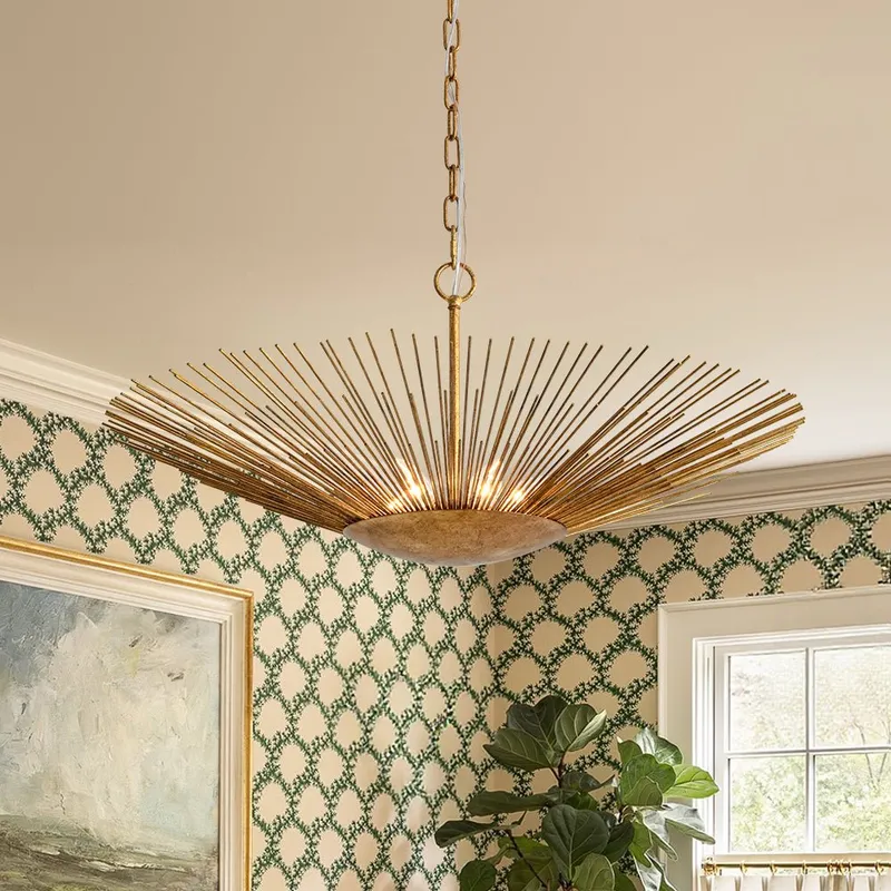 Radiant Luxe Antique Gild Gold Foiled Oversized Sunburst Chandelier — LightFixturesUSA LED Pendant Lights 60.0W 