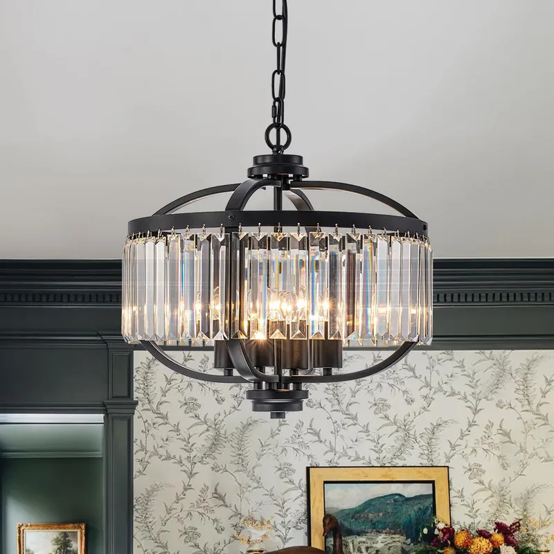 Glam 4-Light Faceted Crystal Round Cage Pendant — LightFixturesUSA LED Pendant Lights 60.0W 