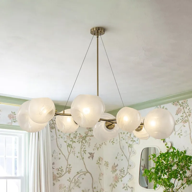 8-Light Opal Swirl Glass Globe Branch Island Chandelier — LightFixturesUSA LED Pendant Lights 40.0W 