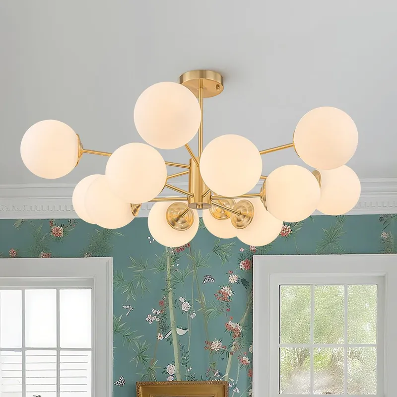 Frosted Glass Bubble 2-Tier Sputnik Semi Flush Chandelier — LightFixturesUSA LED Pendant Lights 25.0W 