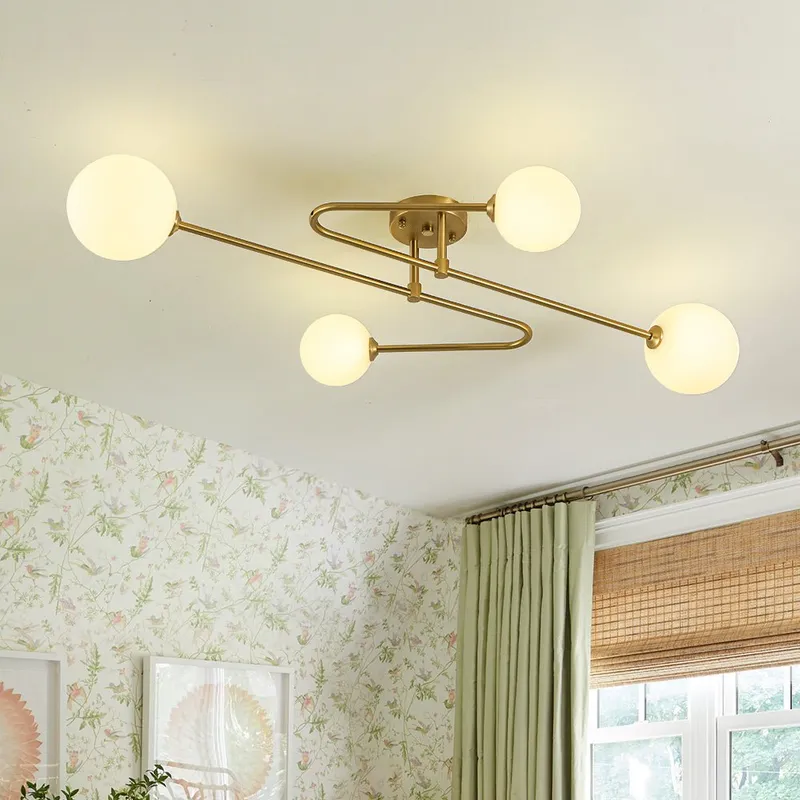 4-Light Frosted Glass Globe Linear Sputnik Semi Flush Mount — LightFixturesUSA LED Linear Lights 25.0W 