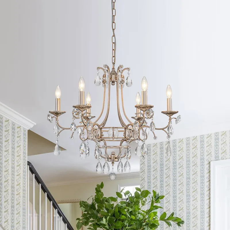 Shabby Chic 6-Light Crystal Empire Candle Chandelier — LightFixturesUSA LED Pendant Lights 60.0W 
