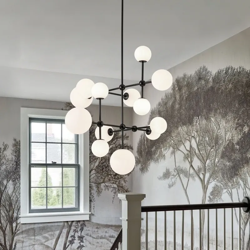 Luminous Opal Glass Globe Geometric Bubble Chandelier — LightFixturesUSA LED Pendant Lights 5.0W 