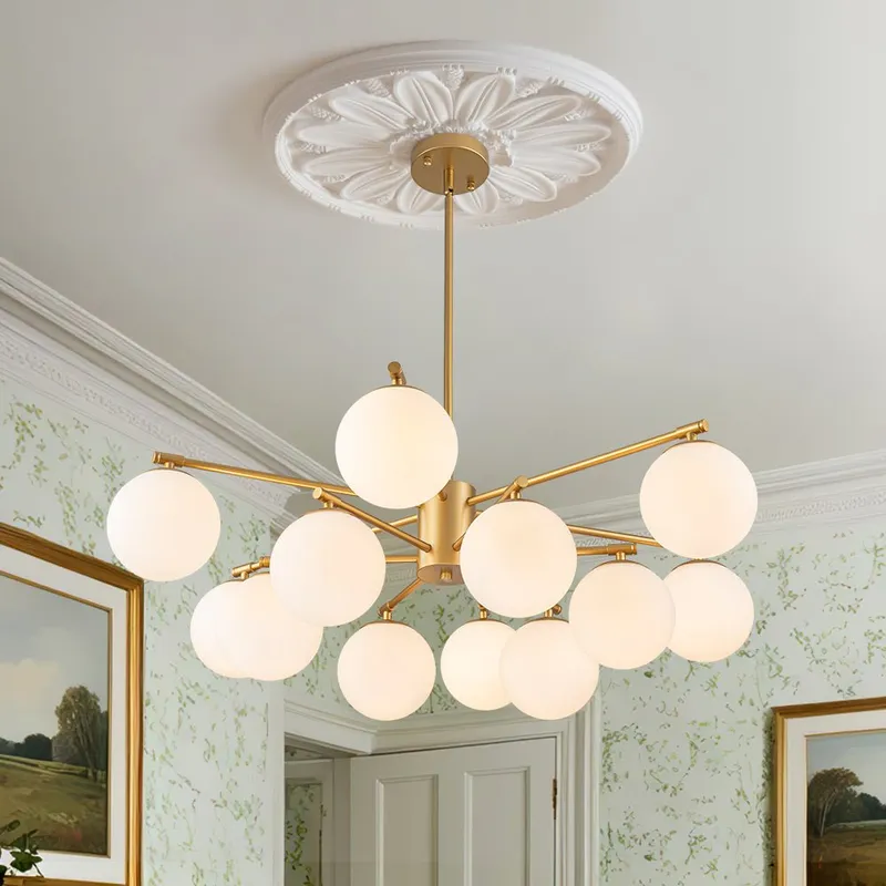 Brass 2-Tier Sputnik Frosted Glass Bubble Pendant Chandelier — LightFixturesUSA LED Pendant Lights 40.0W 