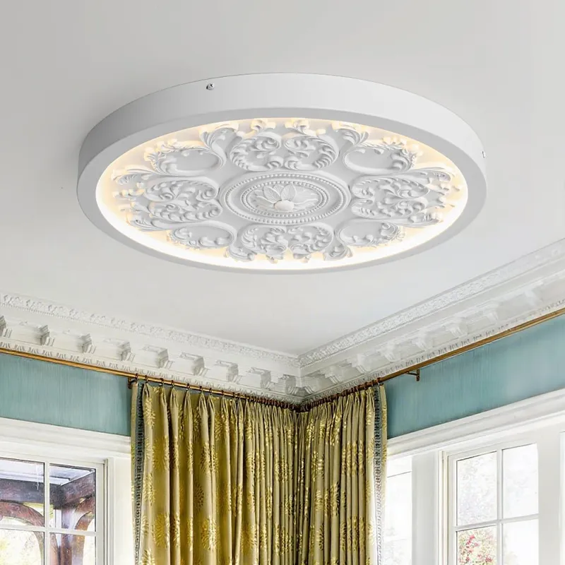 Decorative French White Medallion LED Flush Mount Light — LightFixturesUSA LED Ceiling Lights 20.0W 3000K