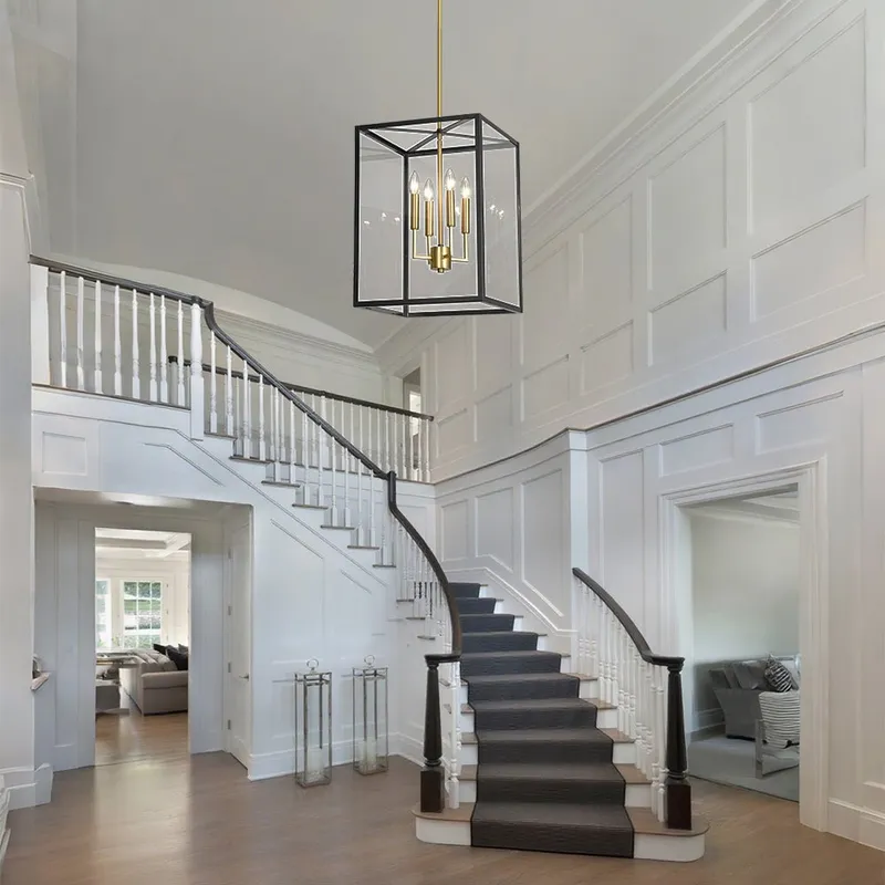 4-Light Candle Style Wide Glass Square Lantern Pendant — LightFixturesUSA LED Pendant Lights 60.0W 
