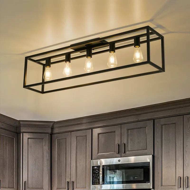 Industrial Minimalist Rectangle Cage Semi Flush Mount — LightFixturesUSA LED Ceiling Lights 60.0W 