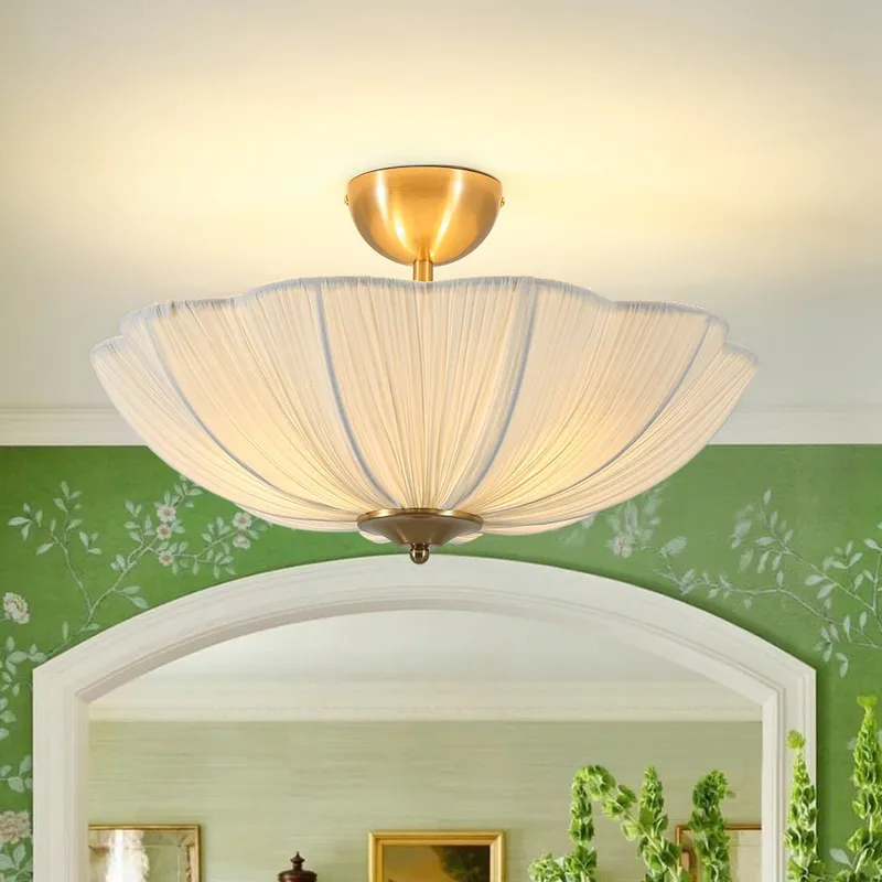 Boho Pleated Flower White Fabric Semi Flush Mount — LightFixturesUSA LED Ceiling Lights 40.0W 