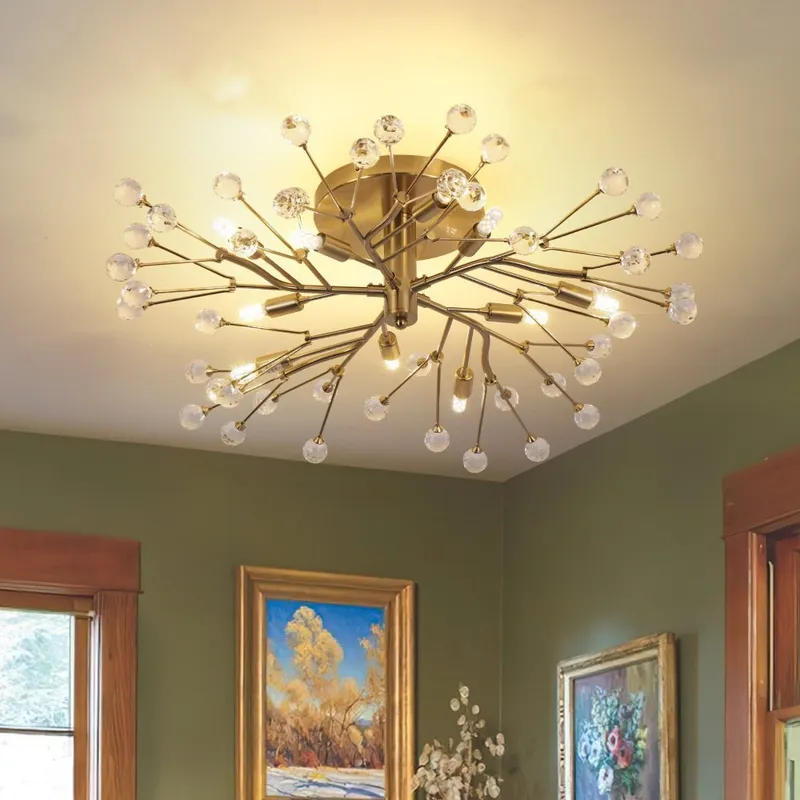 Mid-Century Firework Crystal Branching Semi Flush Mount — LightFixturesUSA LED Ceiling Lights 5.0W 