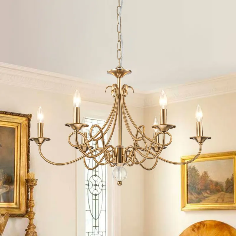 French Classic Brass Scrolling Candle Style Chandelier — LightFixturesUSA LED Pendant Lights 60.0W 