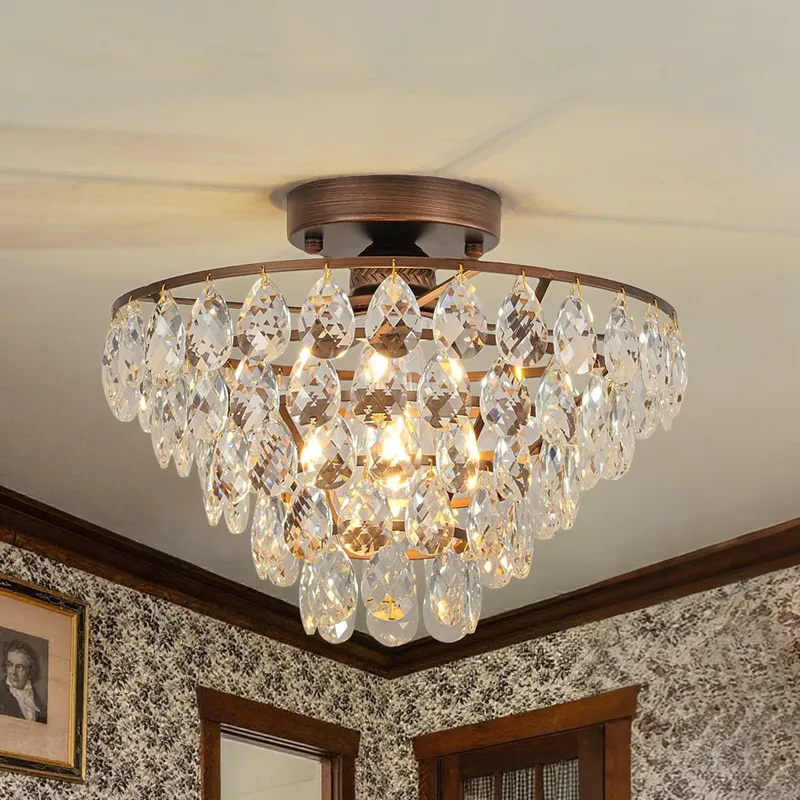 Glam Faceted Crystal Round Tiered Semi Flush Mount Light — LightFixturesUSA LED Ceiling Lights 60.0W 