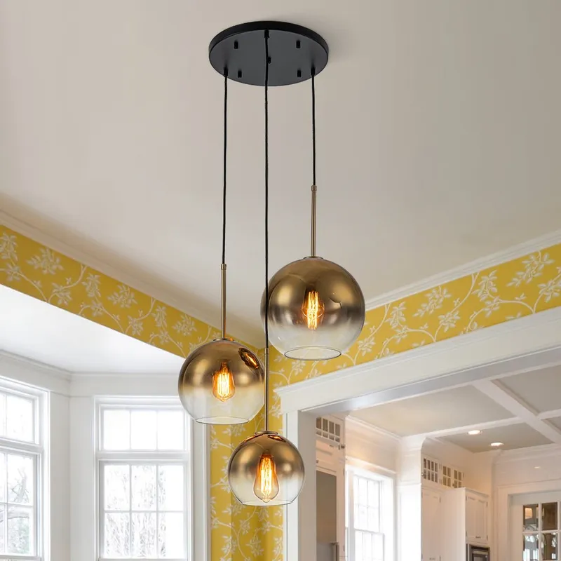 Contemporary Polished Gradual Glass Globe 3-Light Pendant — LightFixturesUSA LED Pendant Lights 60.0W 
