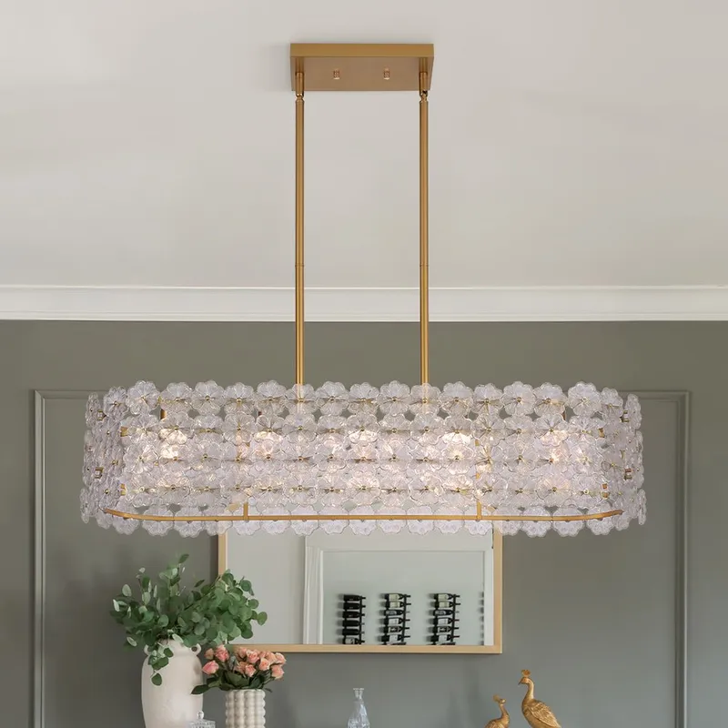 Bloom Art Deco Floral Glass Linear Cage Island Chandelier — LightFixturesUSA LED Linear Lights 60.0W 