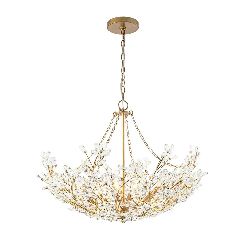 (OpenBox) Luxe Gold Crystal Blossom Floral Basket Chandelier — LightFixturesUSA LED Pendant Lights 40.0W 