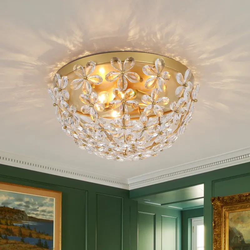 Luxe Brass Bloom Crystal Floral Cage Flush Mount Light — LightFixturesUSA LED Ceiling Lights 60.0W 