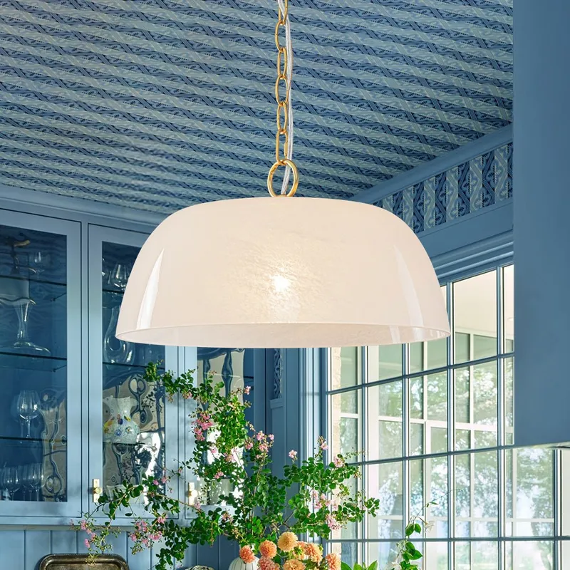 French Luxe 1-Light White Clouded Glass Round Pendant — LightFixturesUSA LED Pendant Lights 60.0W 
