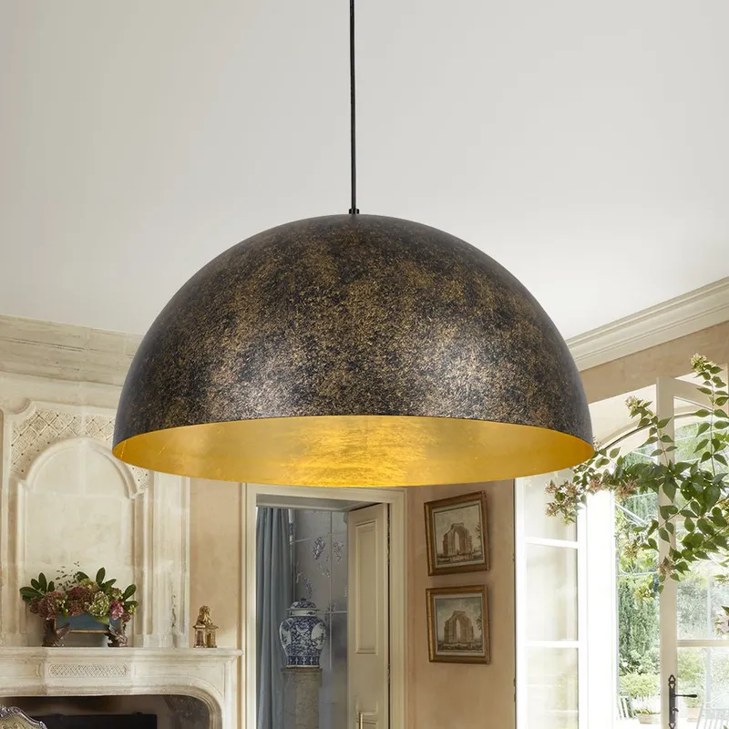 Oversized Antique Dark Rust Iron Dome Pendant Light — LightFixturesUSA LED Pendant Lights 60.0W 
