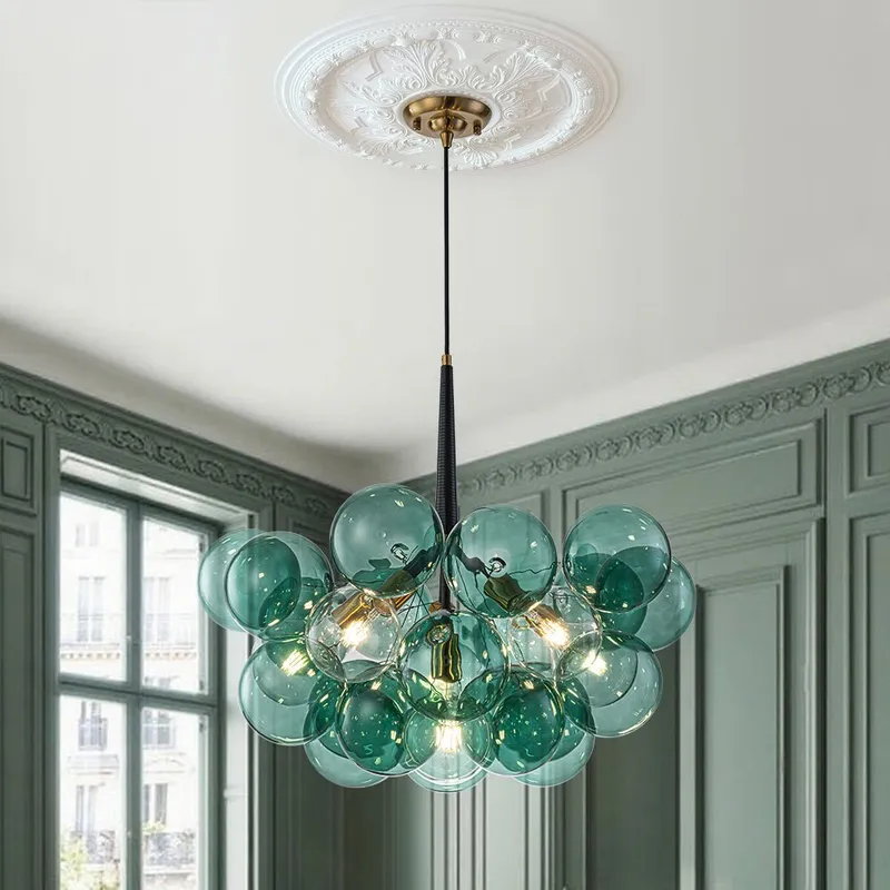 Modern Cluster Green Glass Globe Bubble Chandelier — LightFixturesUSA LED Pendant Lights 6.0W 