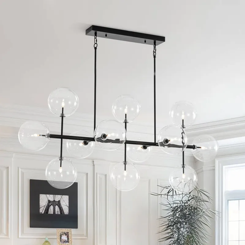 12-Light Sputnik Glass Globe Bubble Linear Island Chandelier — LightFixturesUSA LED Linear Lights 5.0W 