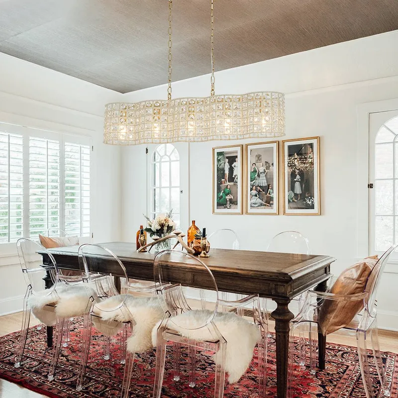 Art Deco Luxury Brass Crystal Linear Cage Island Chandelier — LightFixturesUSA LED Linear Lights 60.0W 