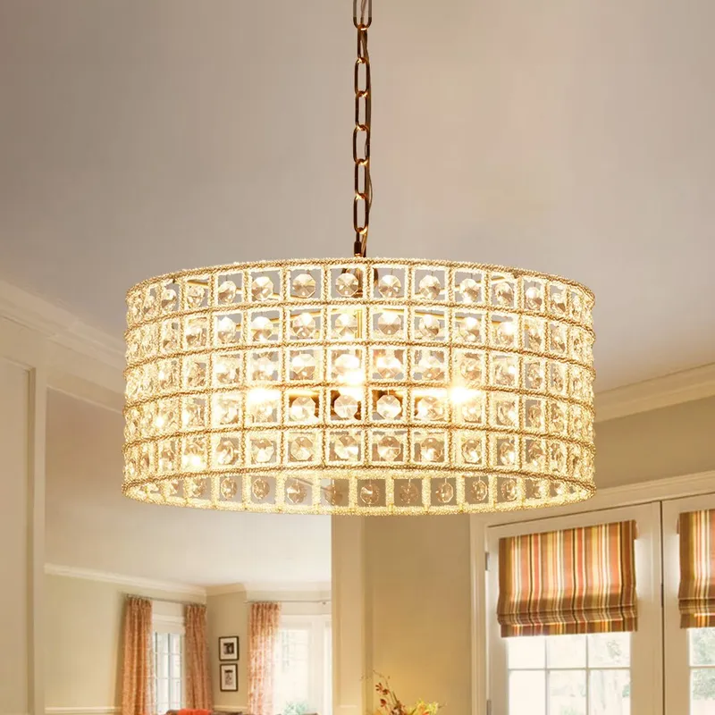 (OpenBox) French Luxury Brass Crystal Drum Cage Chandelier — LightFixturesUSA LED Pendant Lights 60.0W 