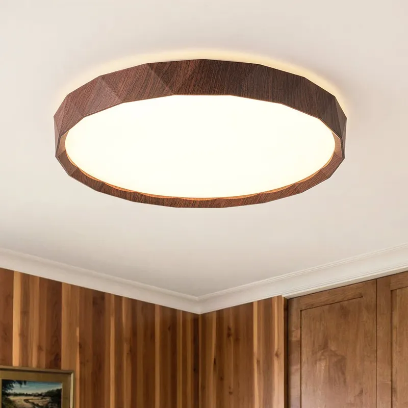 Geometric Wood Style Dimmable LED Flush Mount Light — LightFixturesUSA LED Ceiling Lights 30.0W 2500K