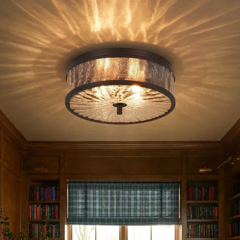 Clear Crackled Glass Drum Flush Mount Light — LightFixturesUSA LED Ceiling Lights 40.0W 